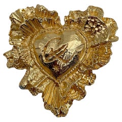 Vintage Christian Lacroix Gold Tone Heart Pin Brooch