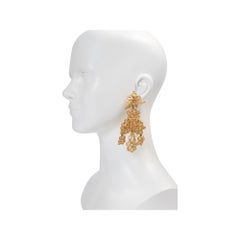 Vintage Christian Lacroix Gold Tone Iconic Clip-On Dangle Earrings, 1990s