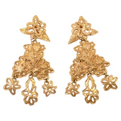 Vintage Christian Lacroix Gold Tone Iconic Clip-On Dangle Earrings, 1990s