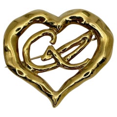 Vintage Christian Lacroix Gold Tone Openwork Heart Pin Brooch