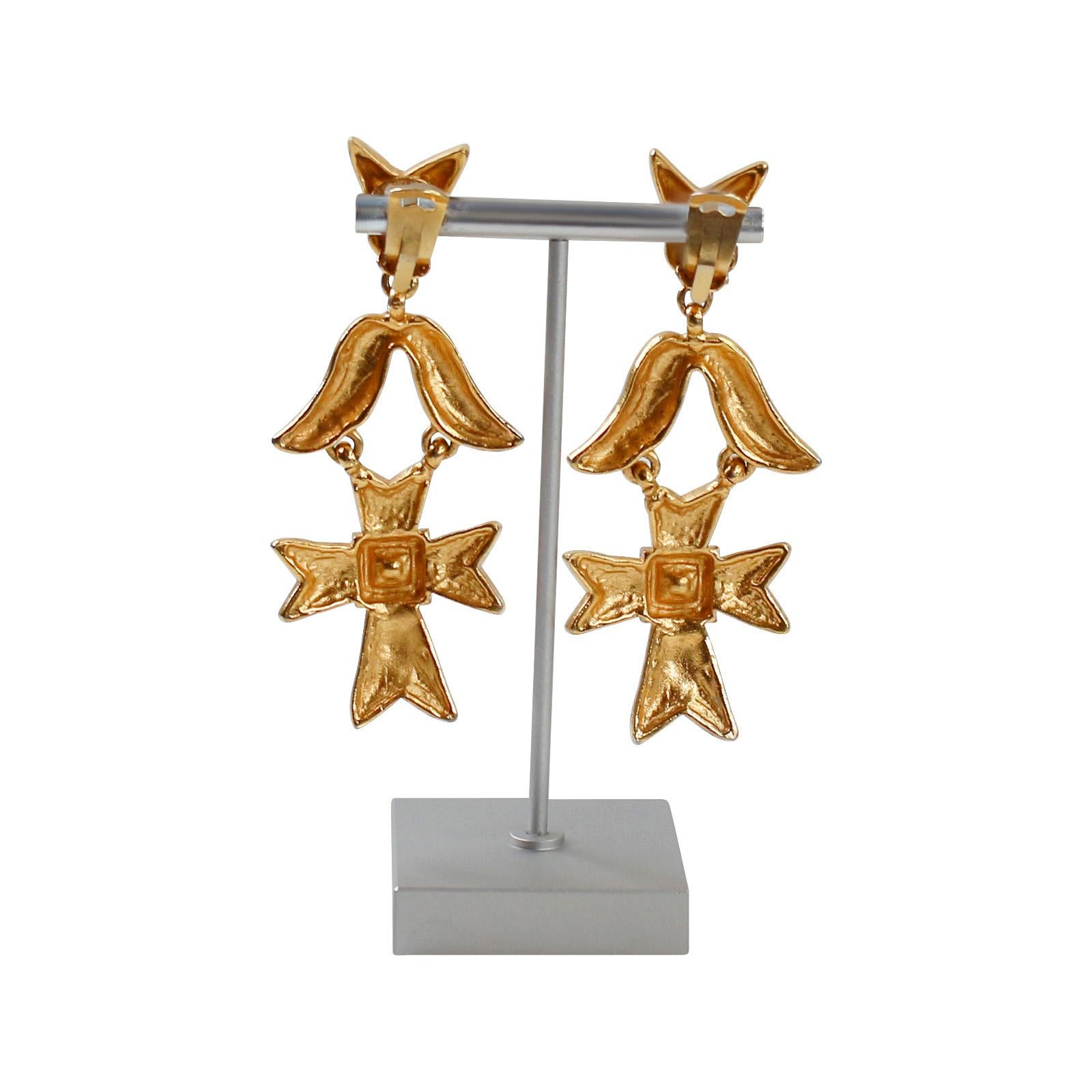 Women's Vintage Christian Lacroix Gold Red, Blue Crystal Earrings Circa 1990s For Sale