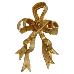 Vintage Christian Lacroix Gold Toned Ribbon Bow Brooch