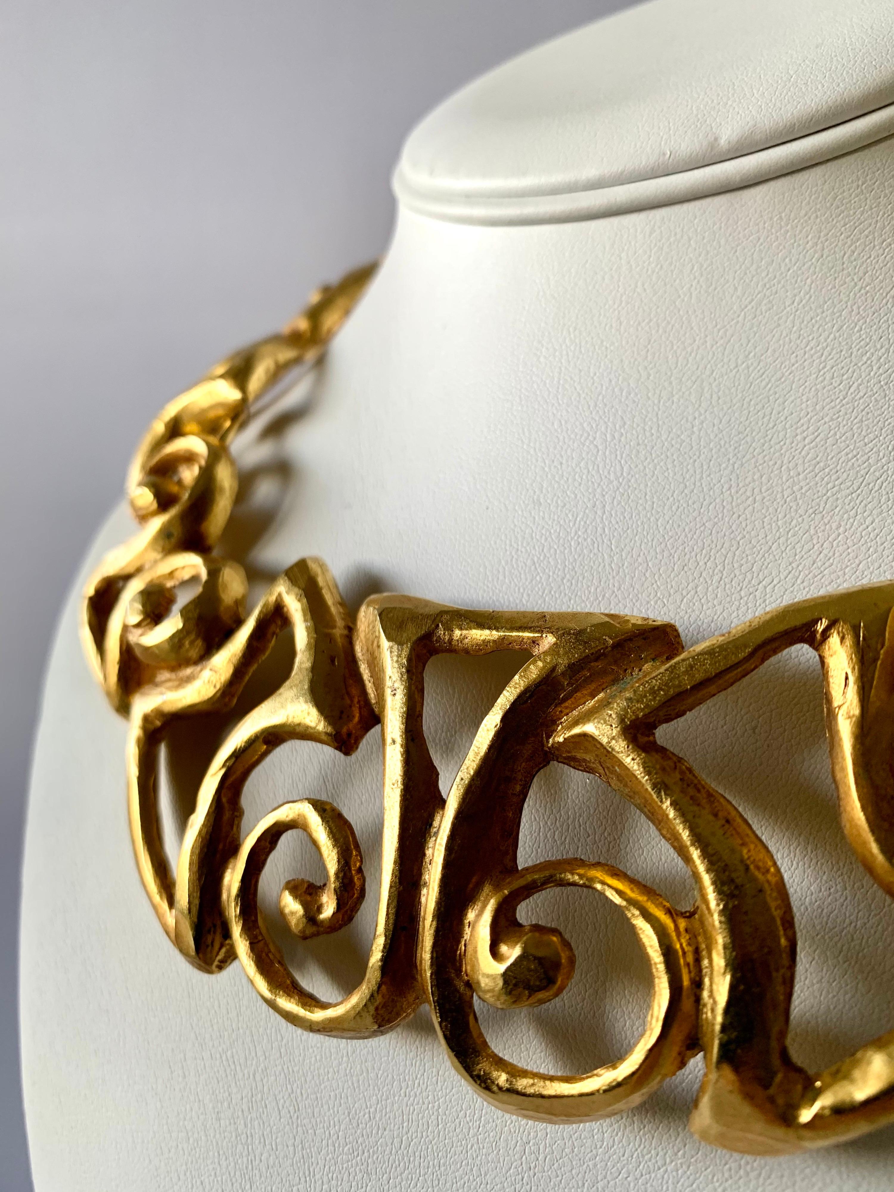 Contemporary Vintage Christian Lacroix Gold Tribal Statement Necklace  For Sale