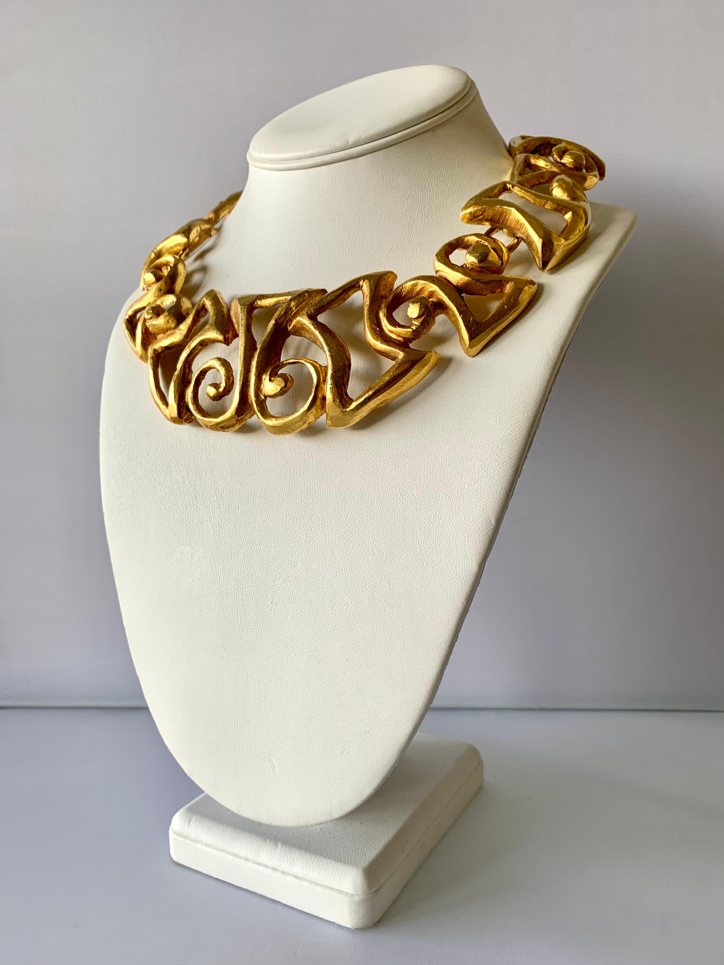 Vintage Christian Lacroix Gold Tribal Statement Necklace  In Excellent Condition For Sale In Palm Springs, CA