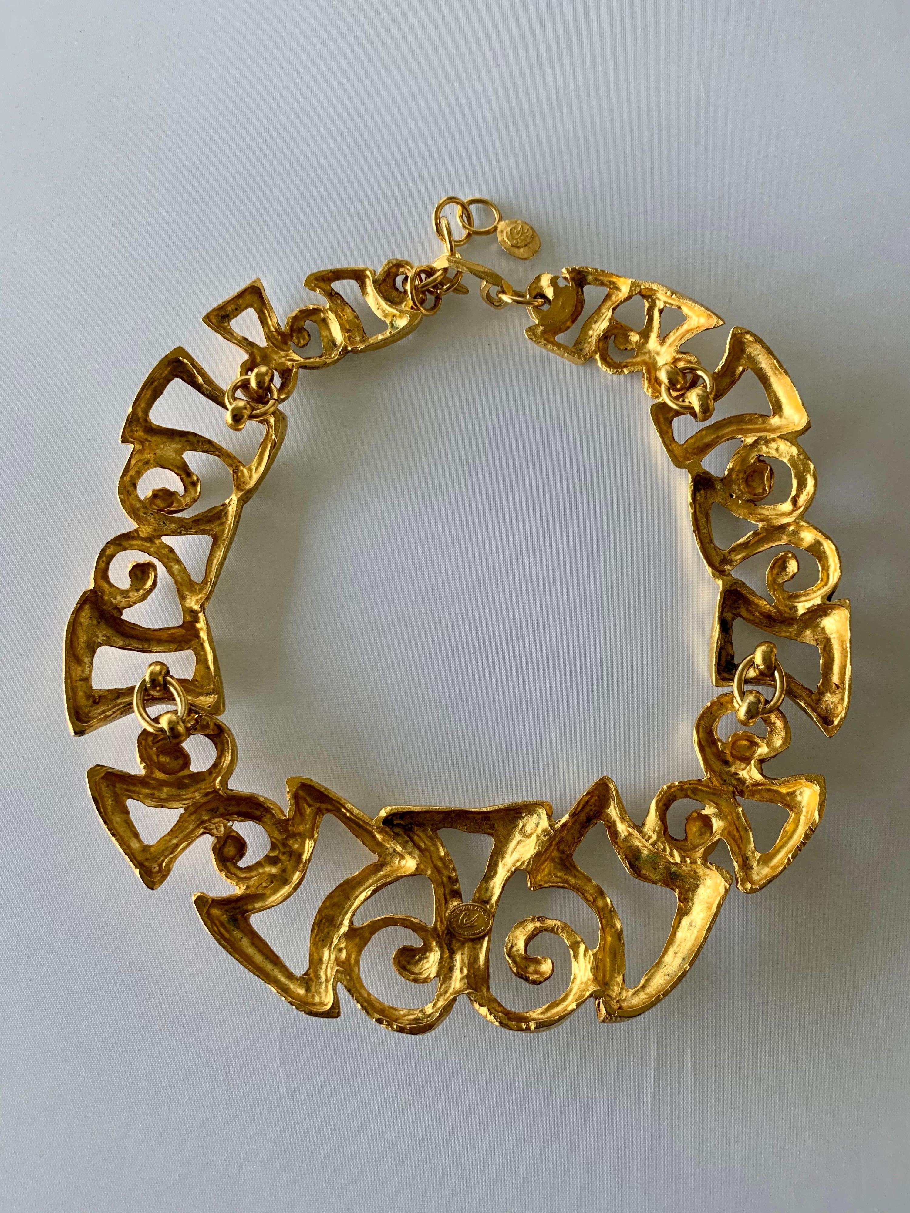 Vintage Christian Lacroix Gold Tribal Statement Necklace  For Sale 2
