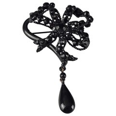 Vintage CHRISTIAN LACROIX Gothic Jewelled Heart Black Enamel Brooch