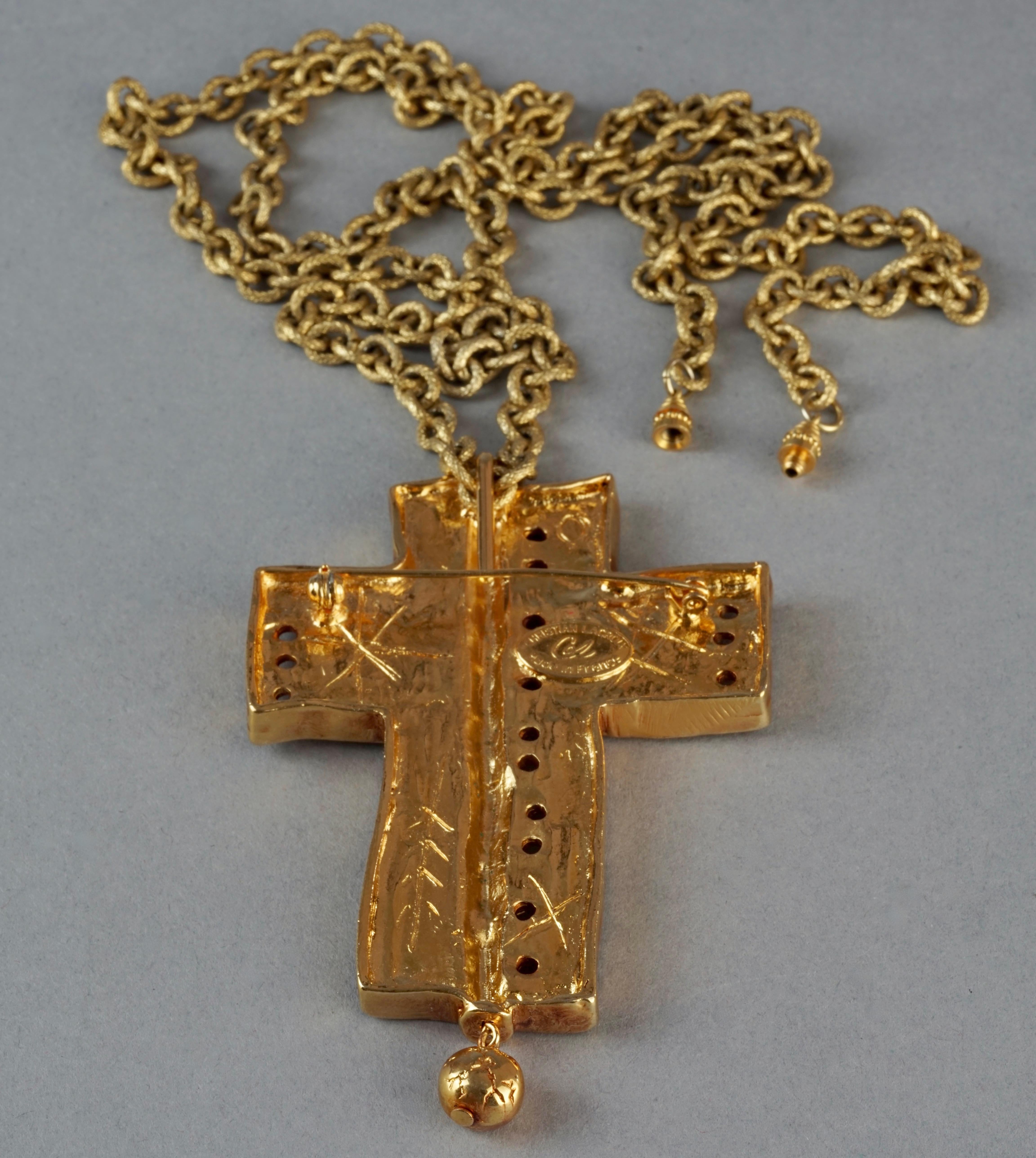 Vintage CHRISTIAN LACROIX Graffiti Cross Brooch Pendant Necklace 8