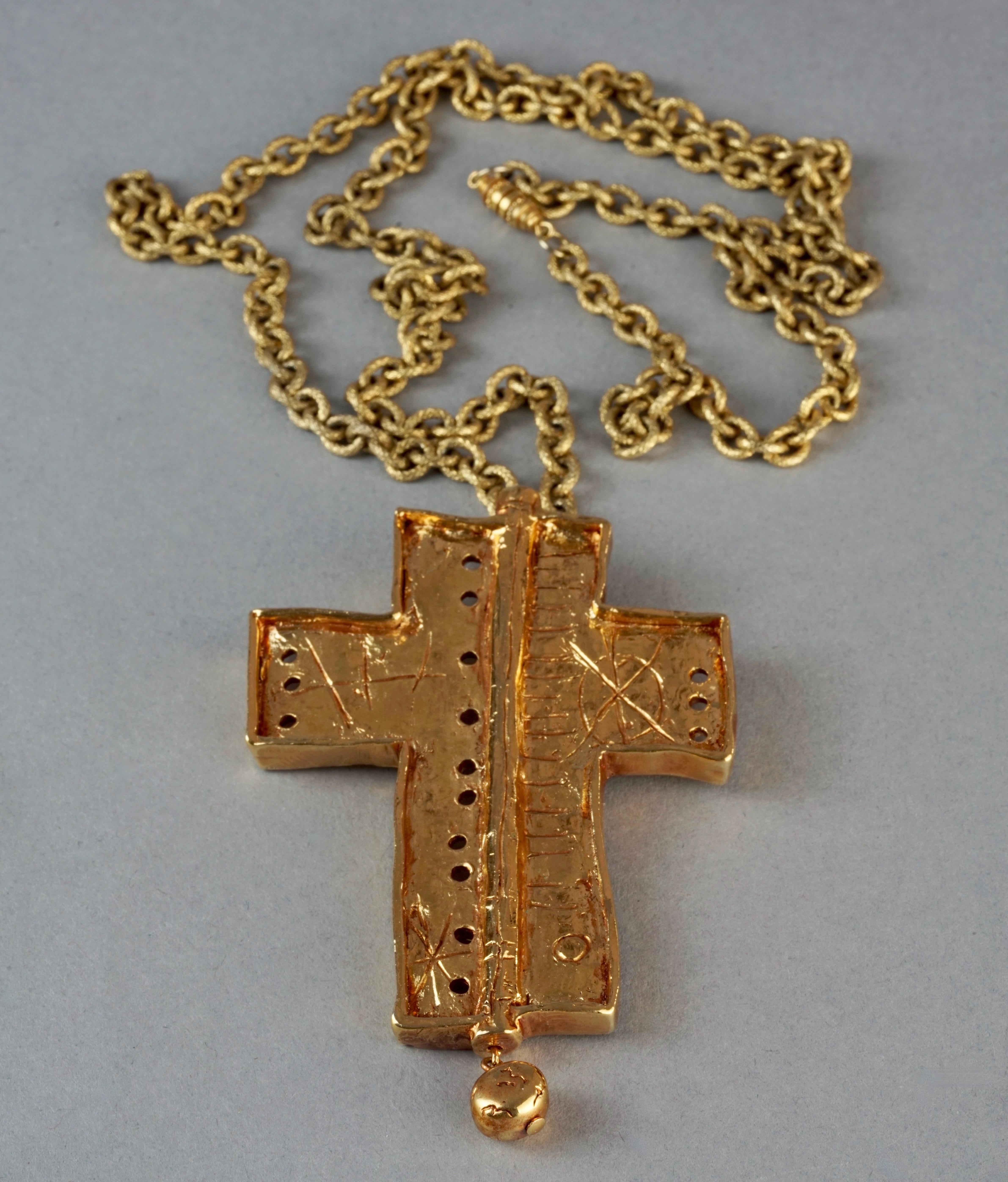 Vintage CHRISTIAN LACROIX Graffiti Cross Brooch Pendant Necklace 1