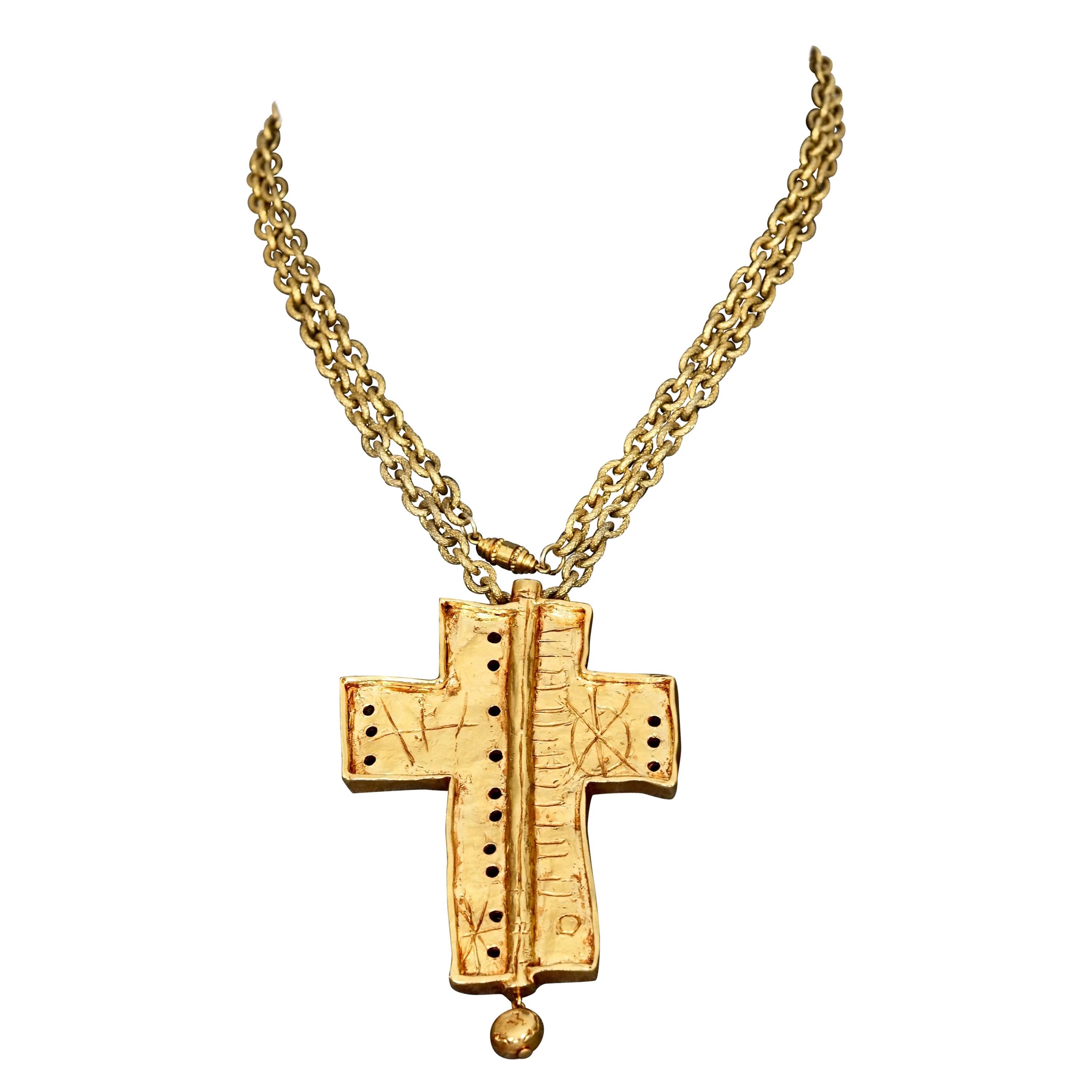 Vintage CHRISTIAN LACROIX Graffiti Cross Brooch Pendant Necklace