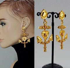 Vintage CHRISTIAN LACROIX Heart Anchor Dangling Earrings