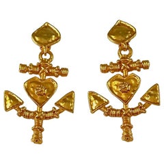 Vintage CHRISTIAN LACROIX Heart Anchor Dangling Earrings