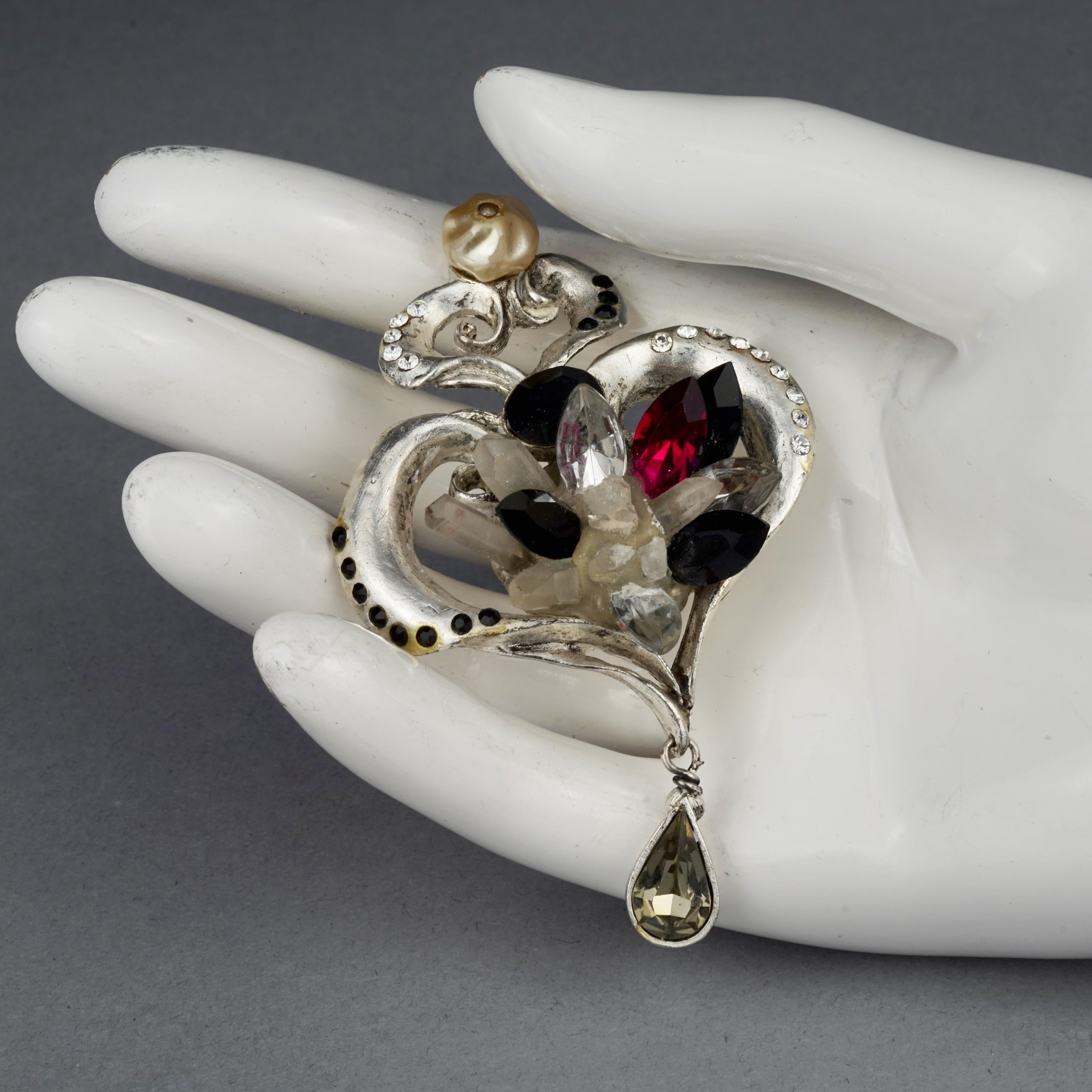 Vintage CHRISTIAN LACROIX Heart Jewelled Crystal Quartz Brooch For Sale 3