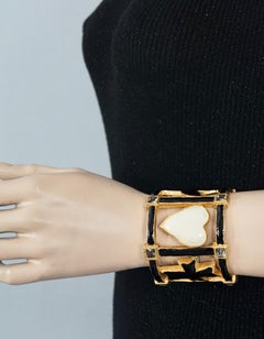 Vintage CHRISTIAN LACROIX Iconic Emblem Enamel Rhinestone Cuff Bracelet