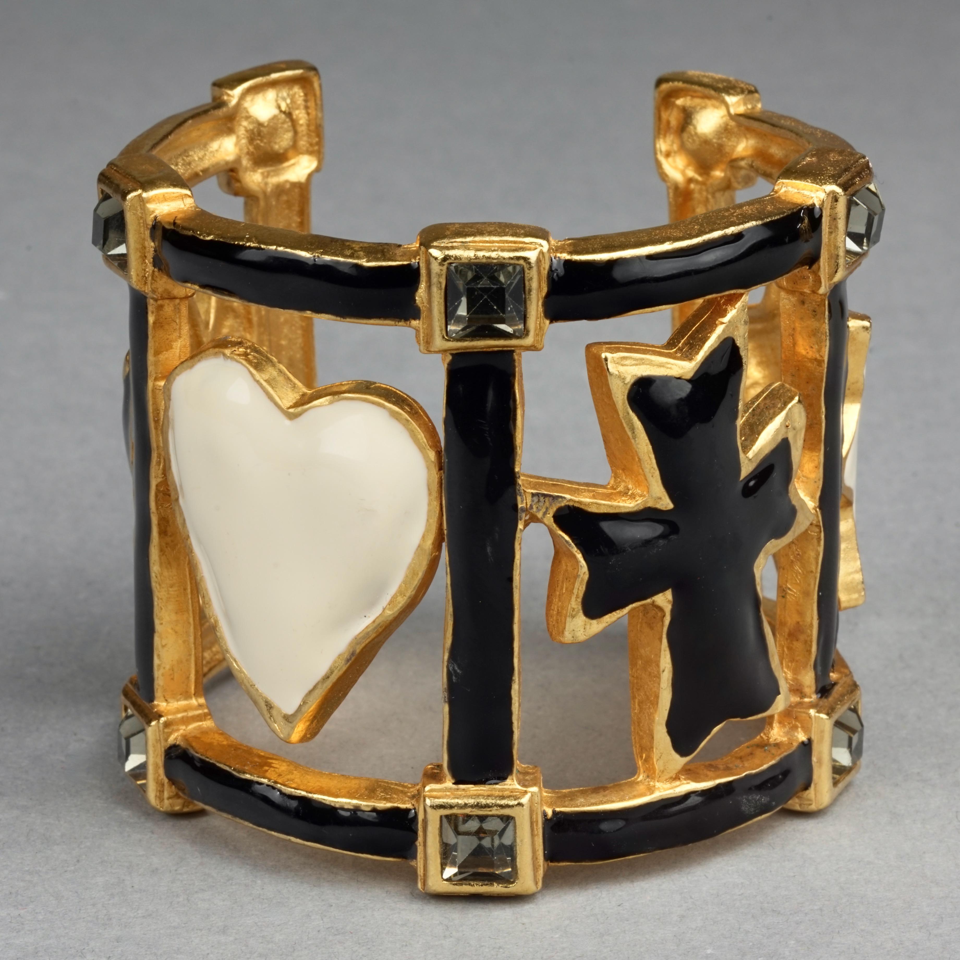 Vintage CHRISTIAN LACROIX Iconic Emblem Enamel Rhinestone Cuff Bracelet 4