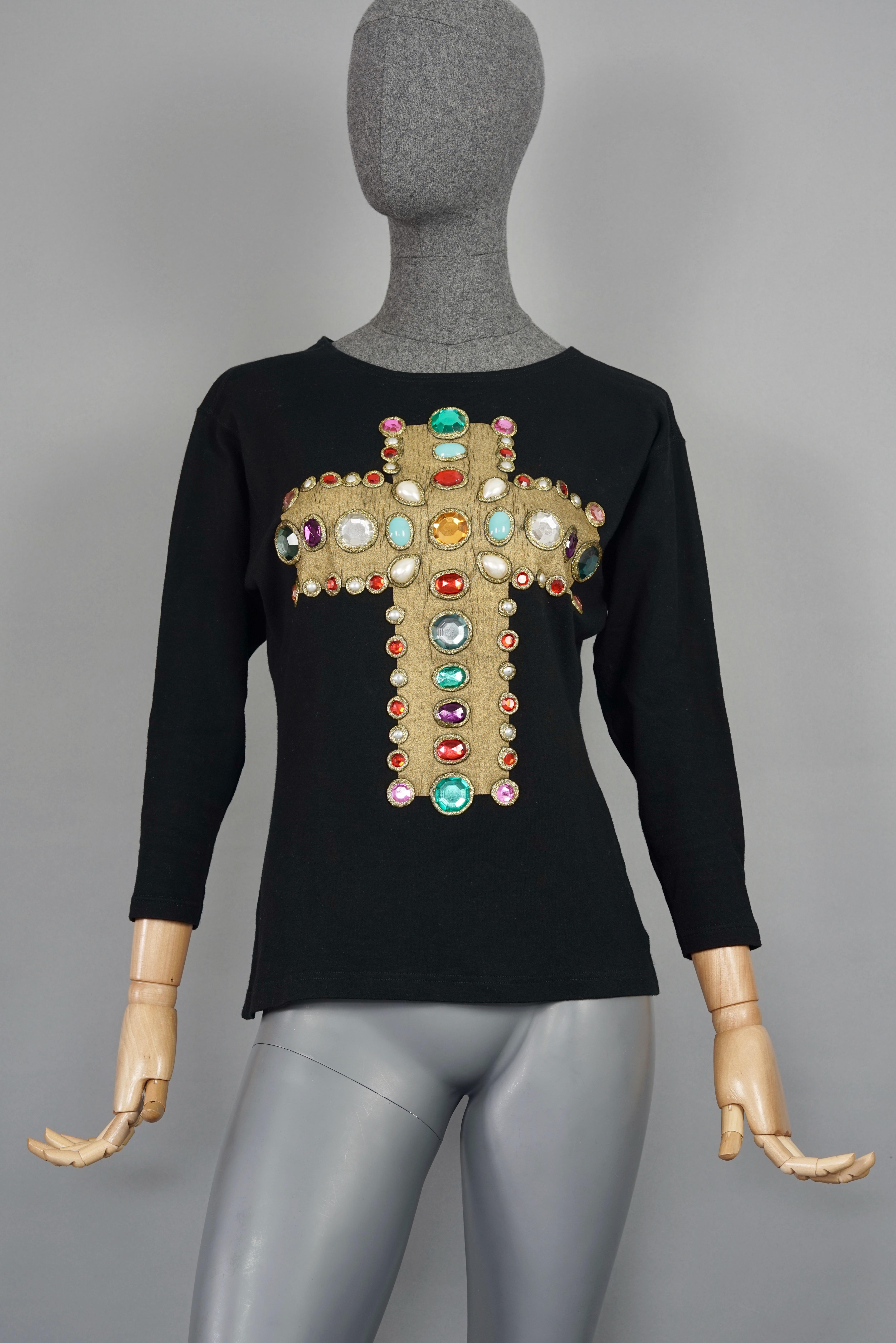 Vintage CHRISTIAN LACROIX Iconic Jewelled Cross Long Sleeves Shirt Top

Measurements taken laid flat, please double bust, waist and hips:
Shoulder: 17.71 inches (45 cm)
Bust: 16.92 inches (43 cm)
Bust: 19.29 inches (49 cm)
Waist: 14.56 inches (37
