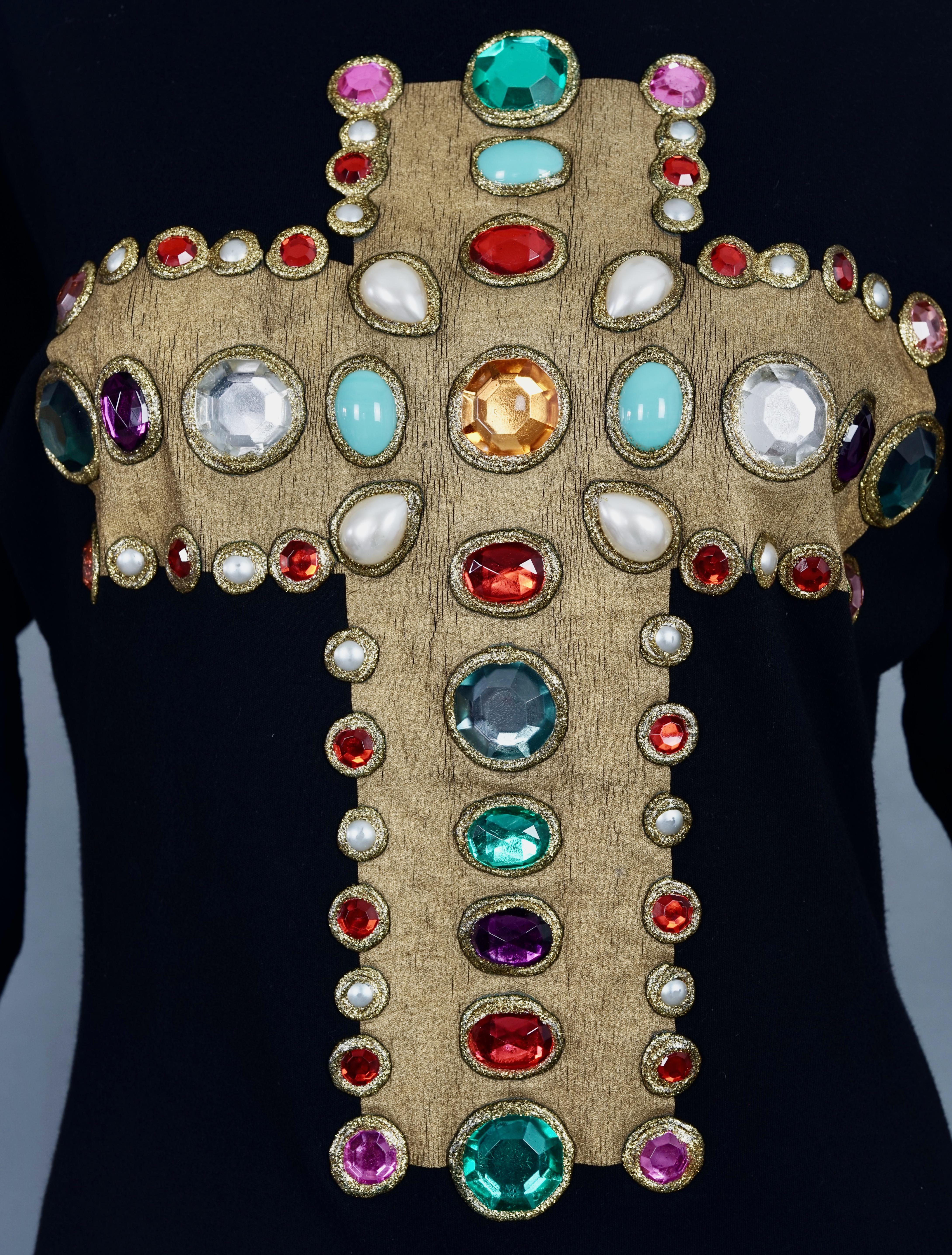 Black Vintage CHRISTIAN LACROIX Iconic Jewelled Cross Long Sleeves Shirt Top
