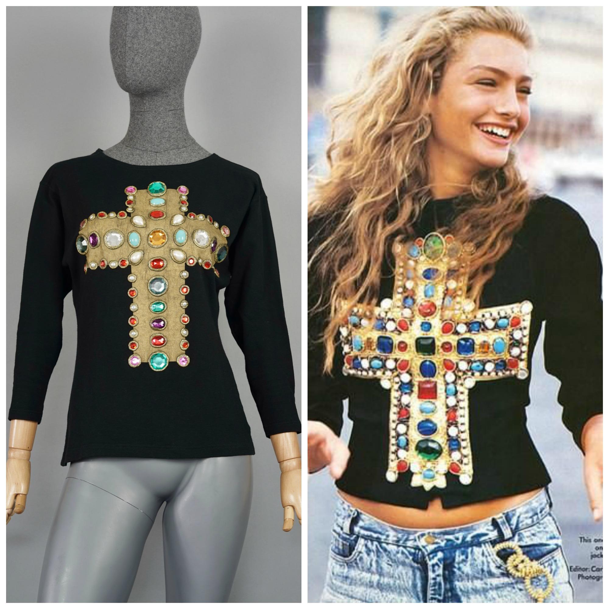 Vintage CHRISTIAN LACROIX Iconic Jewelled Cross Long Sleeves Shirt Top 1
