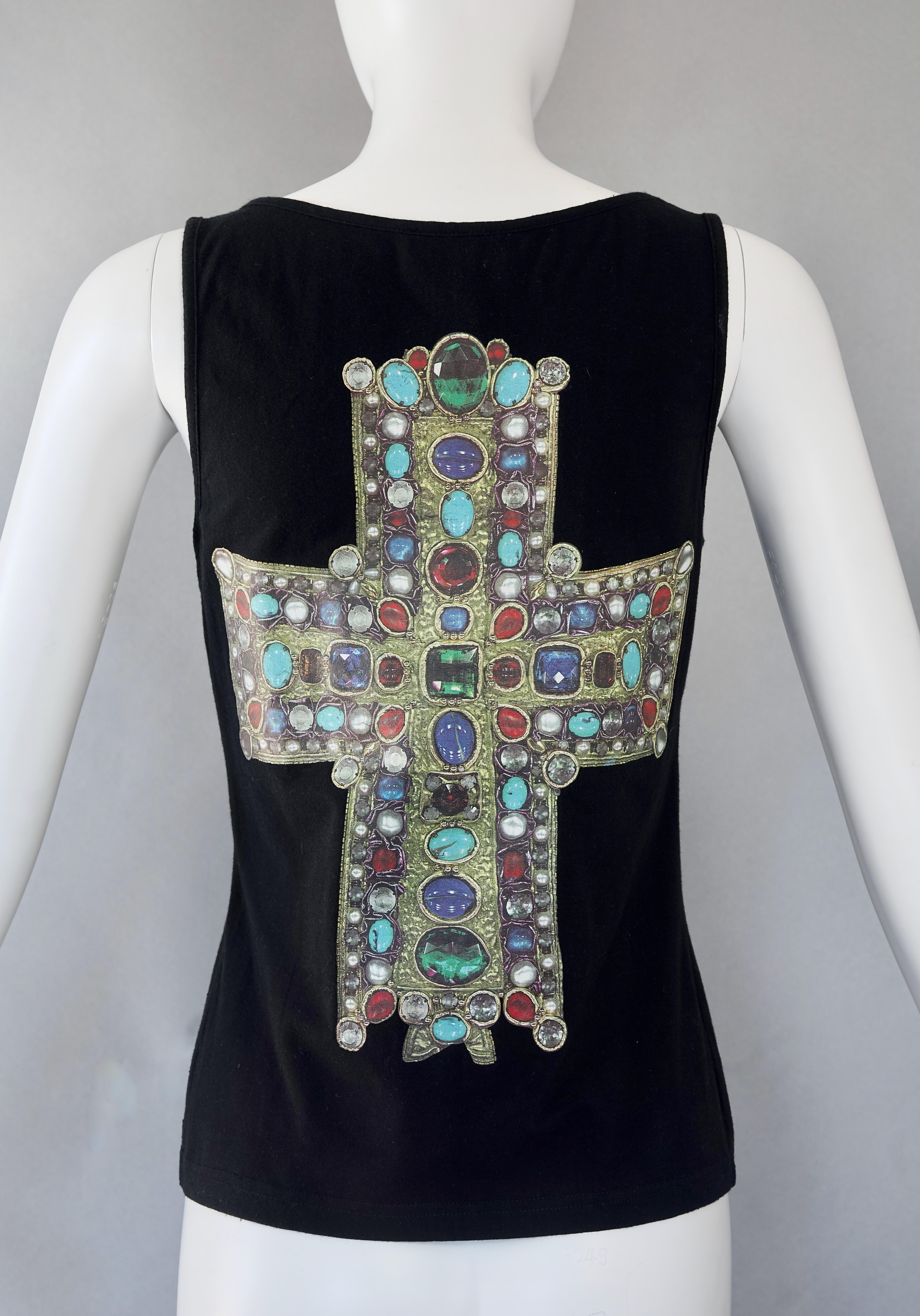 Vintage CHRISTIAN LACROIX Iconic Jewelled Cross Print Tank Top For Sale 1