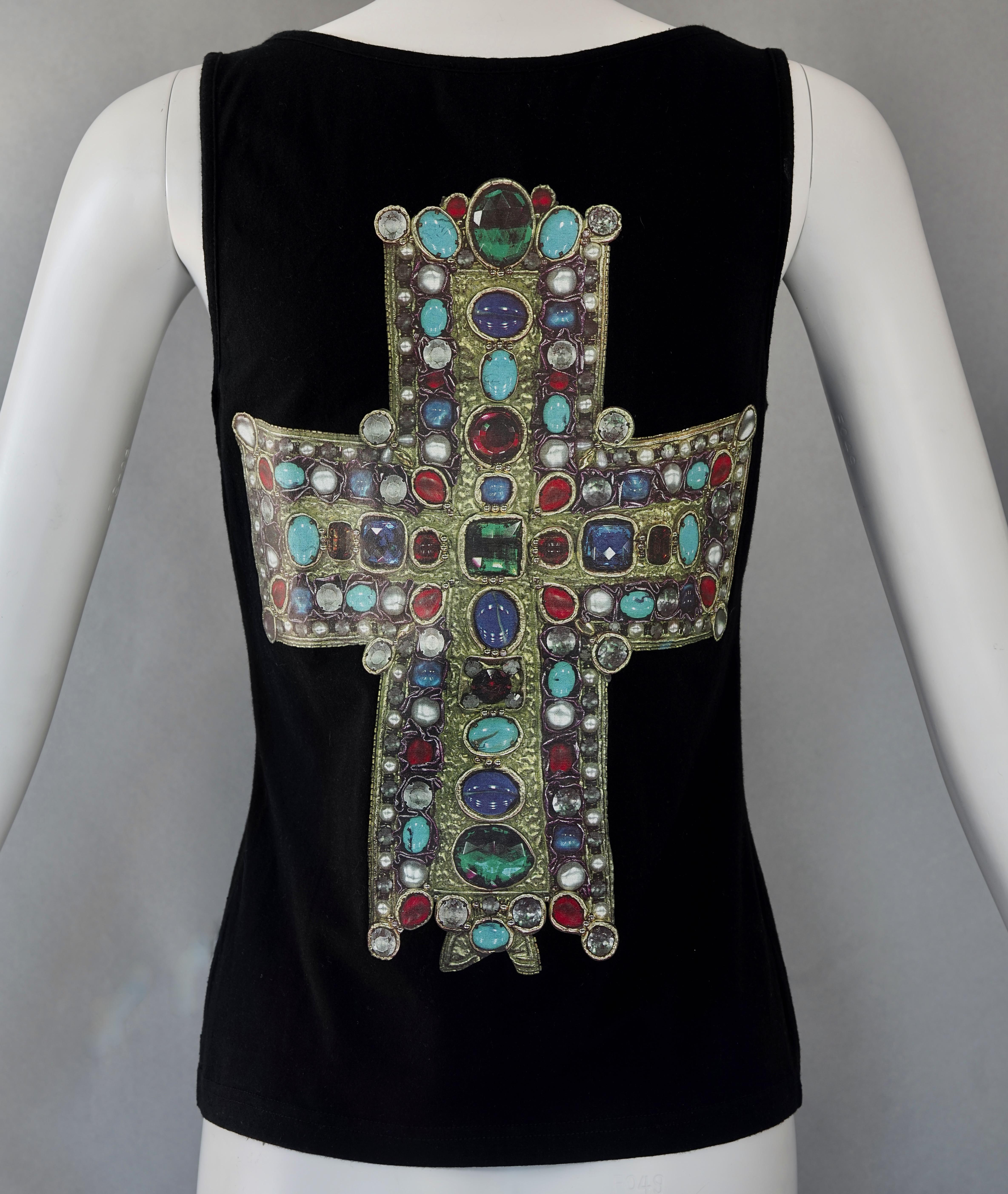 Vintage CHRISTIAN LACROIX Iconic Jewelled Cross Print Tank Top For Sale 2