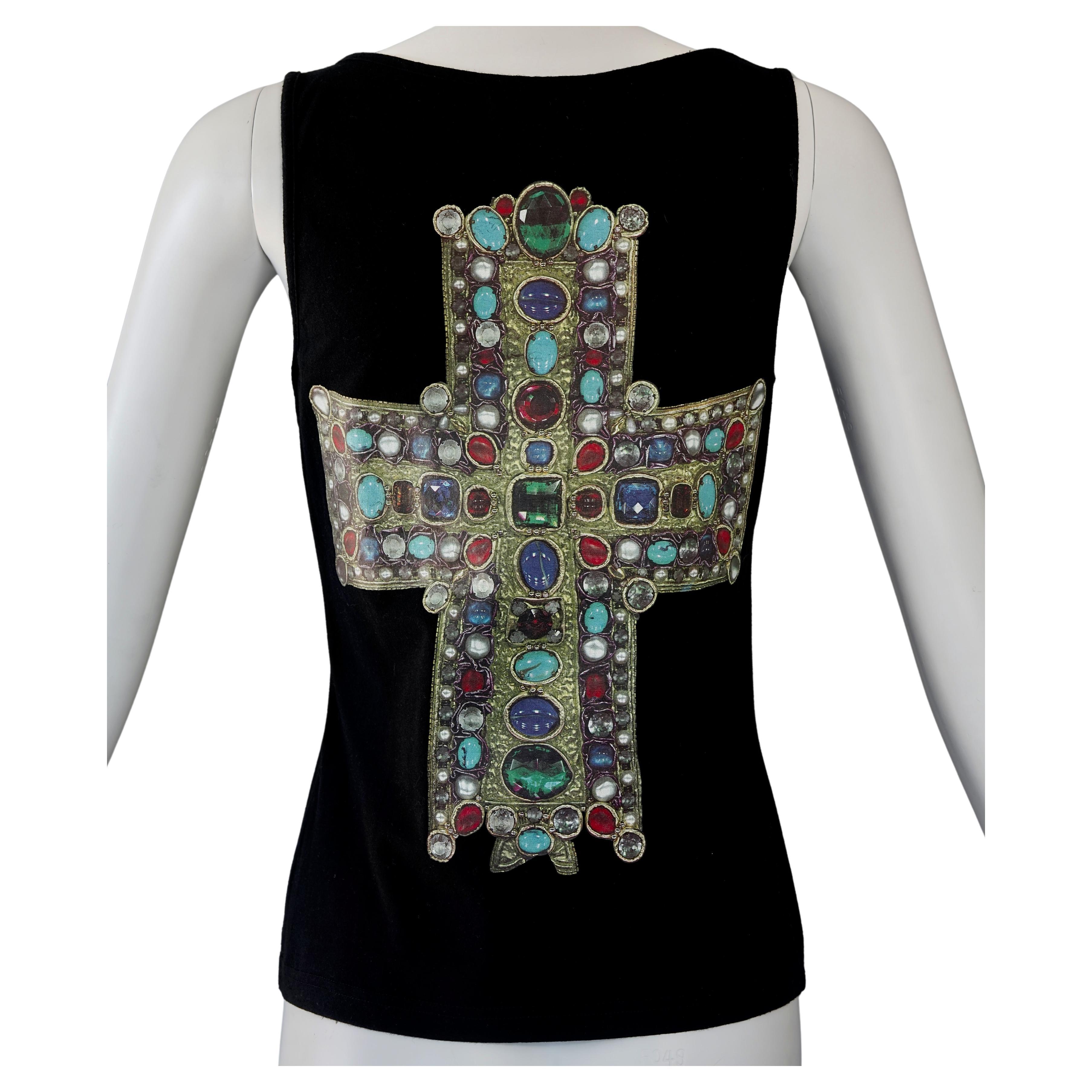 Vintage CHRISTIAN LACROIX Iconic Jewelled Cross Print Tank Top For Sale