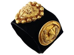 Vintage CHRISTIAN LACROIX Iconic Roman Heart Medallion Velvet Cuff