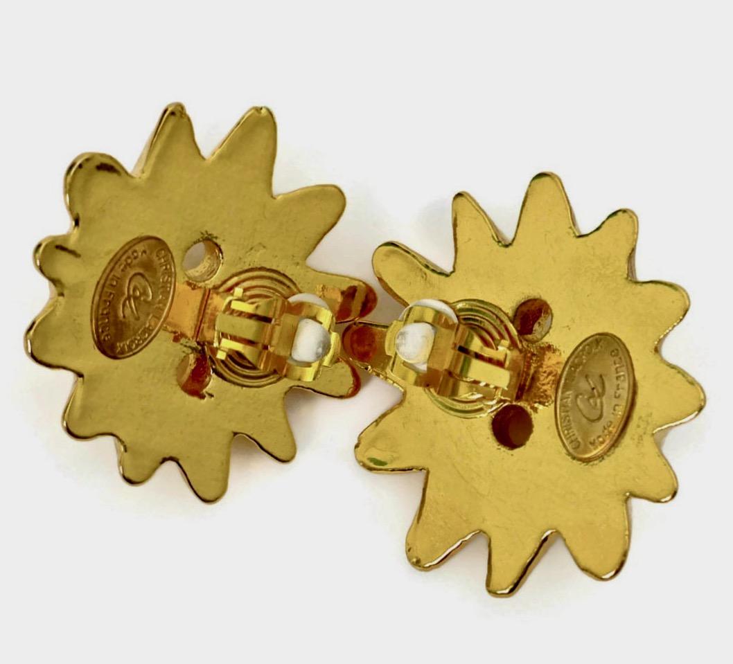 Vintage CHRISTIAN LACROIX Iconic Sun Face Earrings In Excellent Condition For Sale In Kingersheim, Alsace