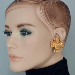 Vintage CHRISTIAN LACROIX Iconic Symbols Textured Cross Earrings