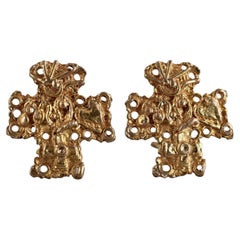 Vintage CHRISTIAN LACROIX Iconic Symbols Textured Cross Earrings