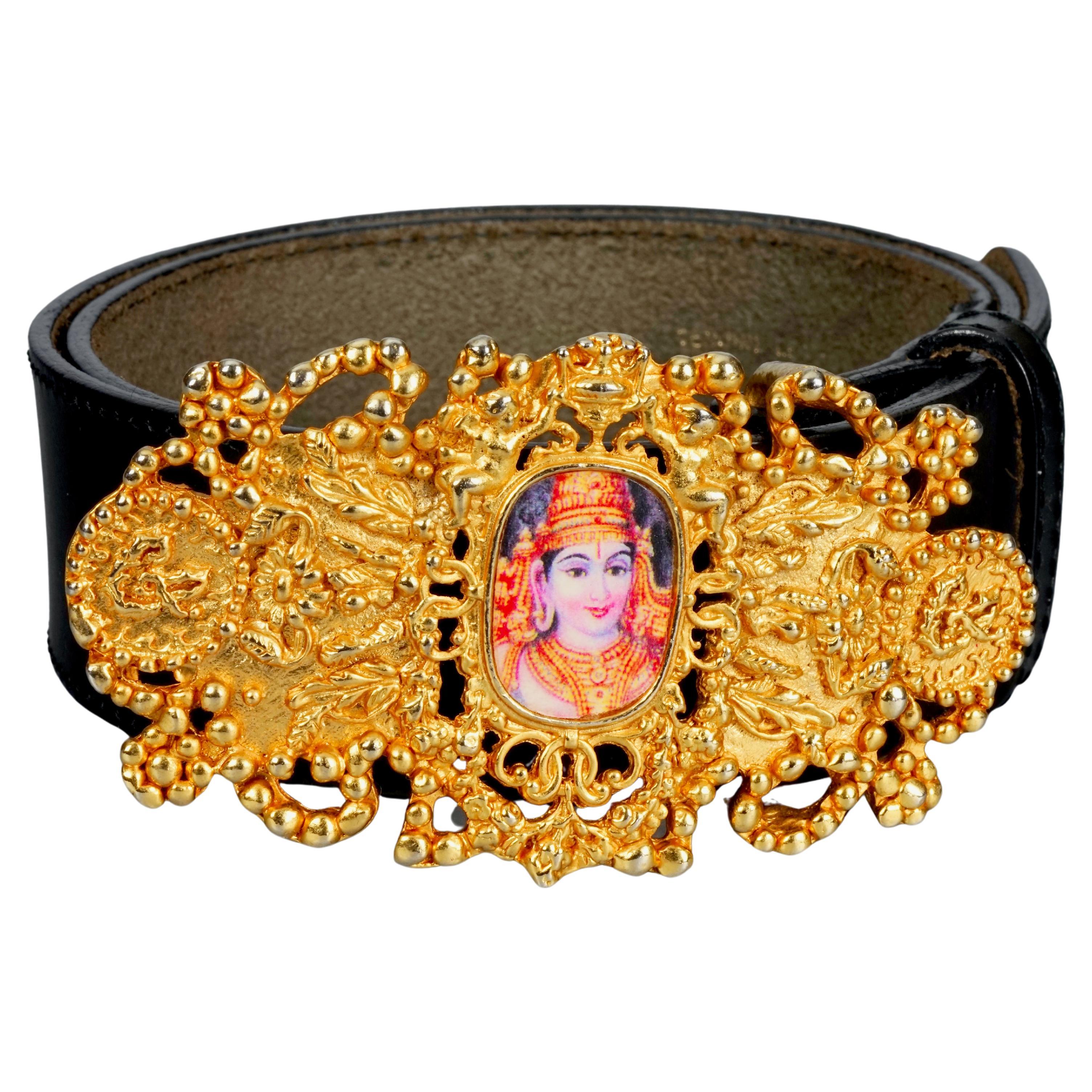 Vintage CHRISTIAN LACROIX Indian Maharani Profile Gilt Frame Buckle Belt For Sale
