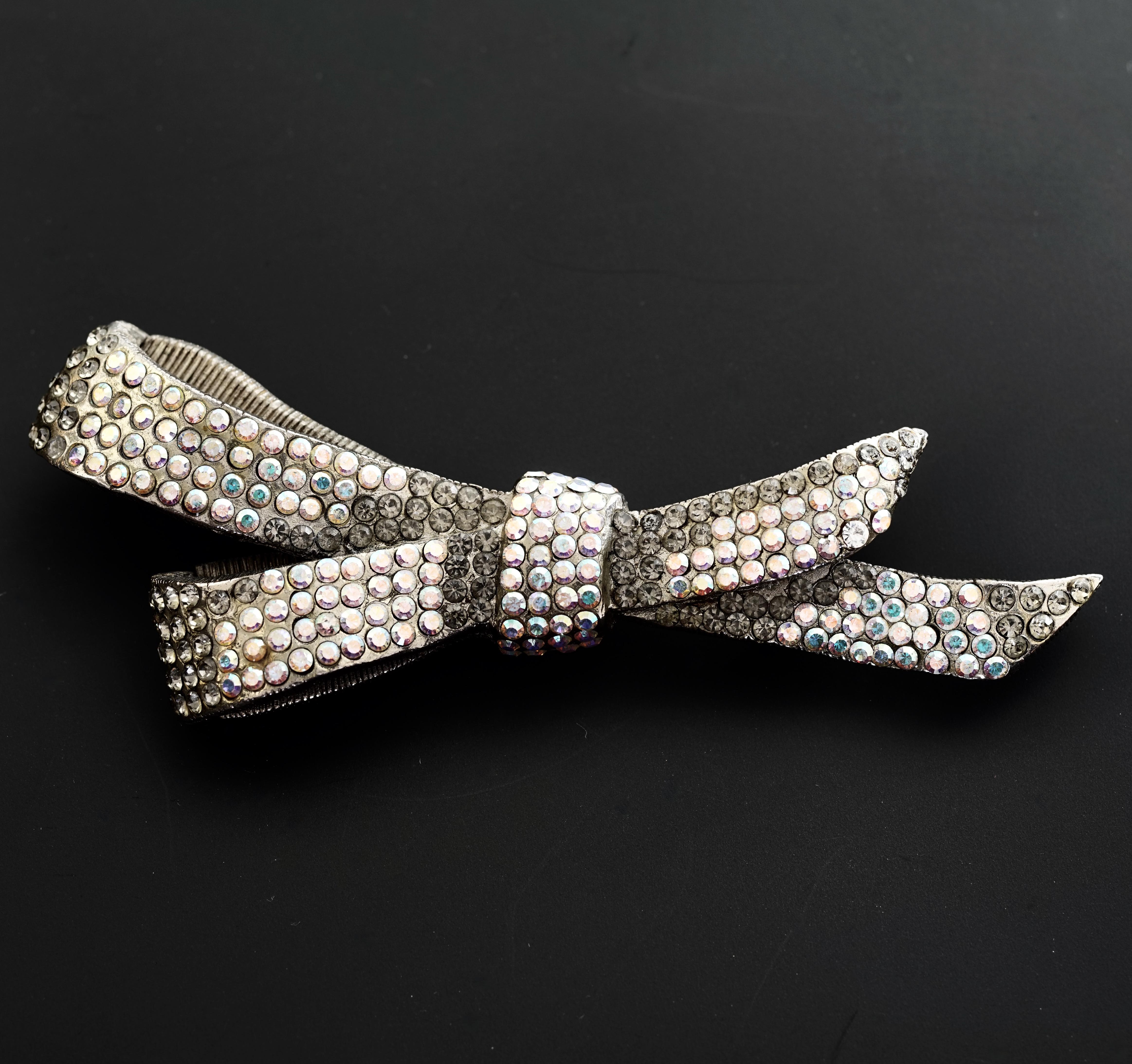 Women's or Men's Vintage CHRISTIAN LACROIX Iridescent Jewelled Bow Patinated Brooch For Sale
