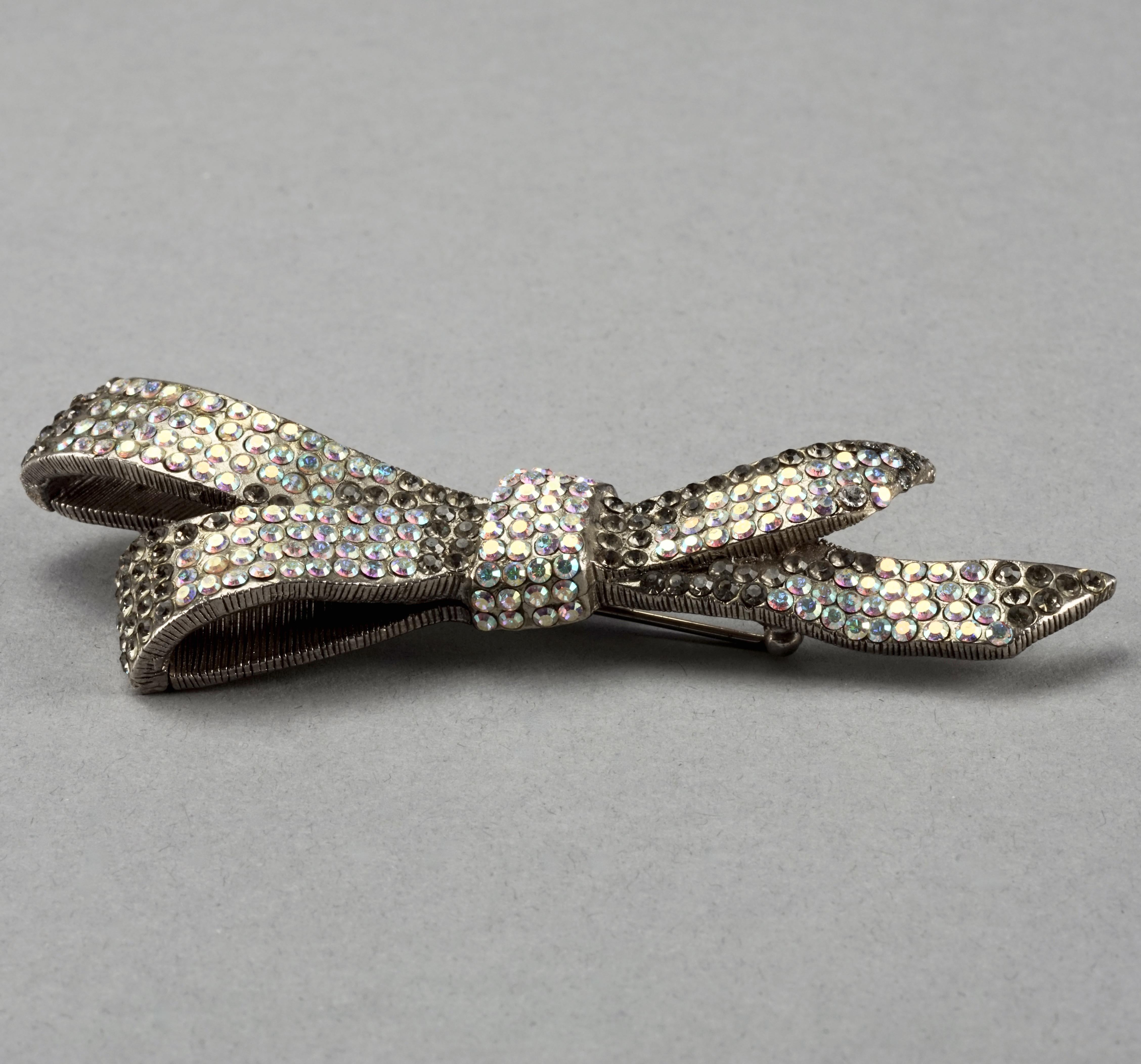 Vintage CHRISTIAN LACROIX Iridescent Jewelled Bow Patinated Brooch For Sale 1
