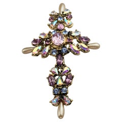 Vintage CHRISTIAN LACROIX Jeweled Cross Brooch