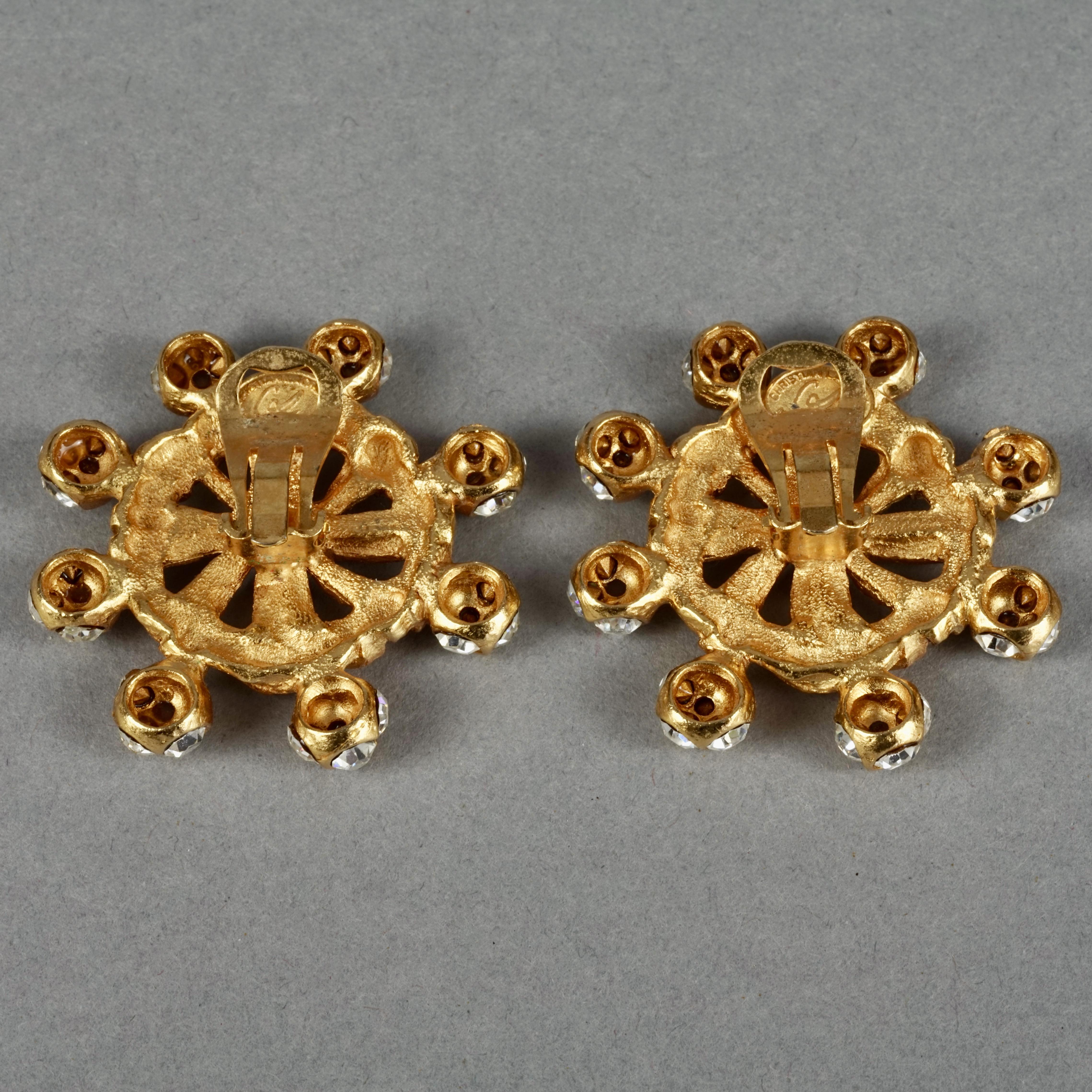 Vintage CHRISTIAN LACROIX Jeweled Nautical Wheel Earrings 5