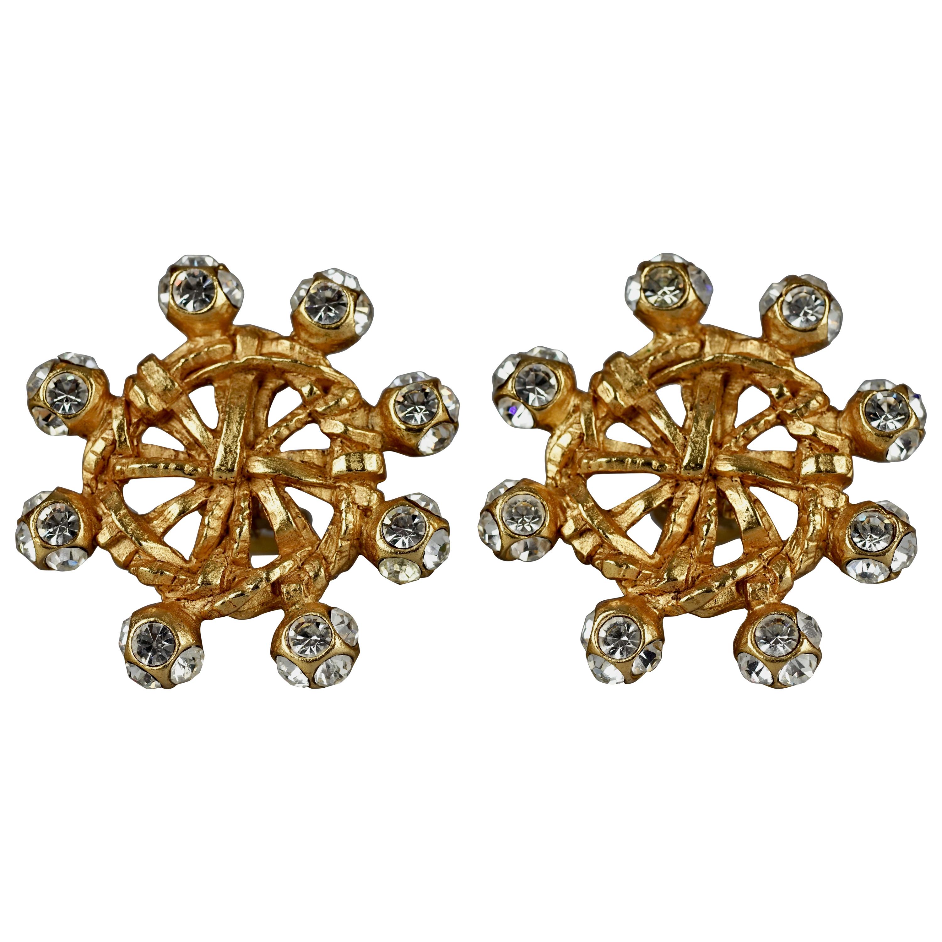 Vintage CHRISTIAN LACROIX Jeweled Nautical Wheel Earrings