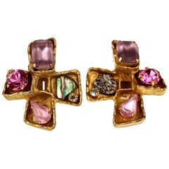 Vintage CHRISTIAN LACROIX Jewelled Cross Earrings