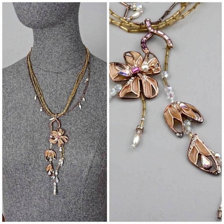 Vintage Christian Lacroix Jewelled Flower Enamel Beaded Necklace At 1stdibs