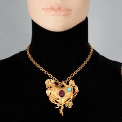 Vintage CHRISTIAN LACROIX Jewelled Mirror Heart Necklace