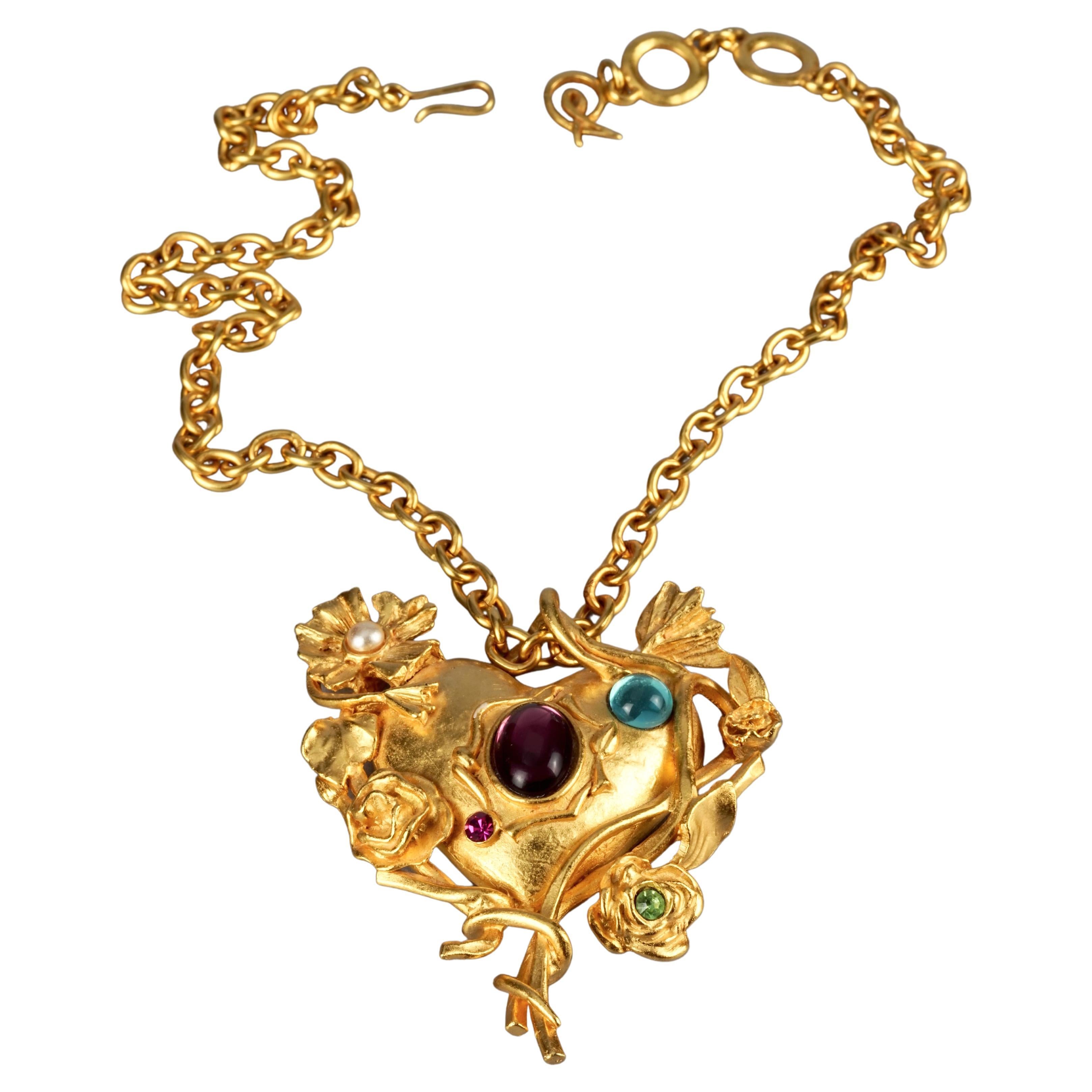 Vintage CHRISTIAN LACROIX Jewelled Mirror Heart Necklace