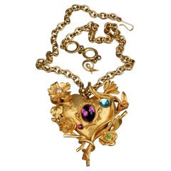 Vintage CHRISTIAN LACROIX Jewelled Mirror Heart Necklace