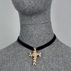 Vintage CHRISTIAN LACROIX Jewelled Rhinestone Cross Pendant Brooch