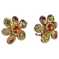 Vintage CHRISTIAN LACROIX Jewelled Rhinestone Flower Earrings Vintage CHRISTIAN LACROIX Jewelled Rhinestone Flower Earrings