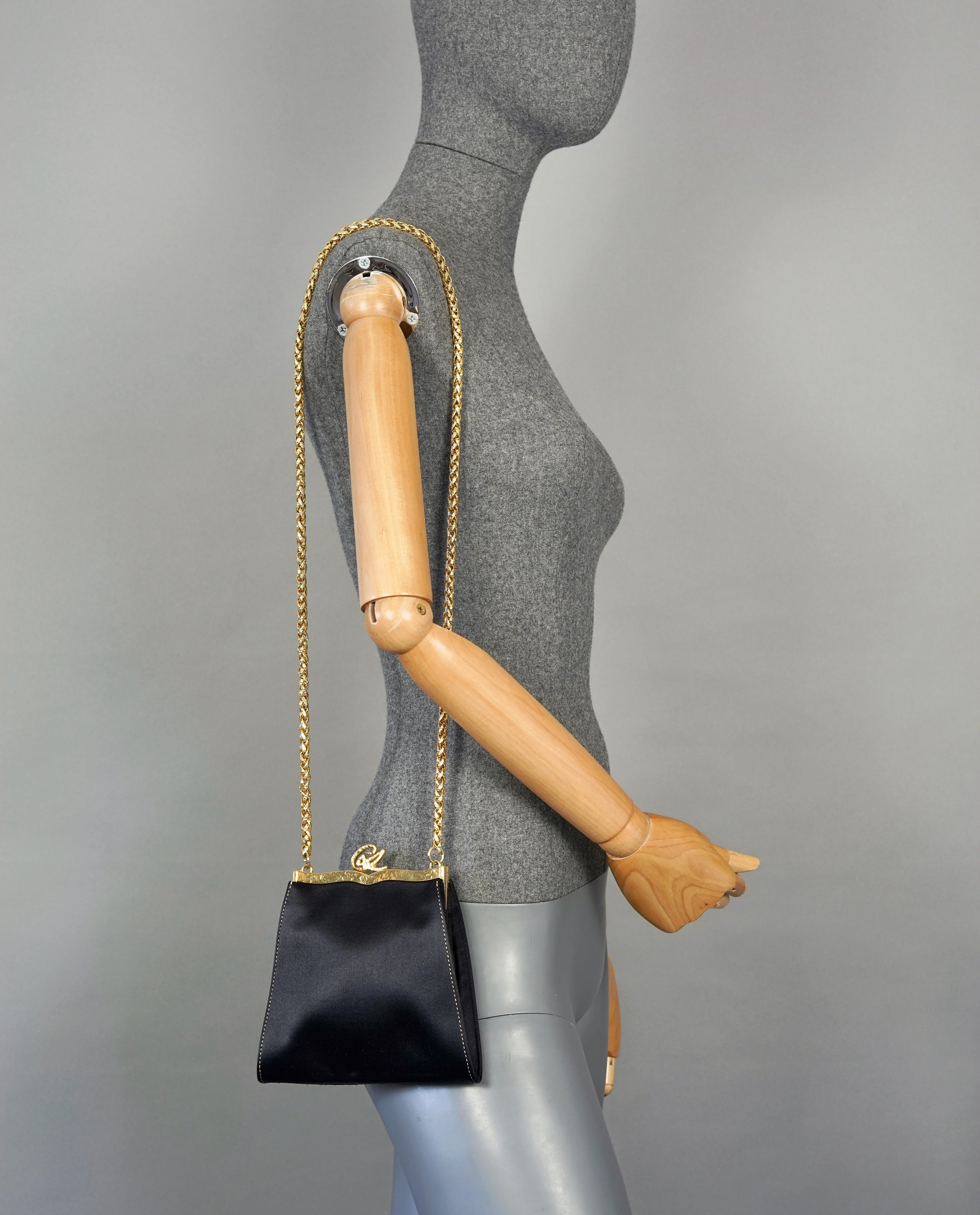Vintage CHRISTIAN LACROIX Logo Black Satin Chain Shoulder Bag

Measurements:
Height: 6.69 inches (17 cm) 
Width: 6.29 inches (16 cm)
Depth: 0.78 inch (2 cm)
Top Handle: 38.58 inches (98 cm)

Features:
- 100% Authentic CHRISTIAN LACROIX.
- Black