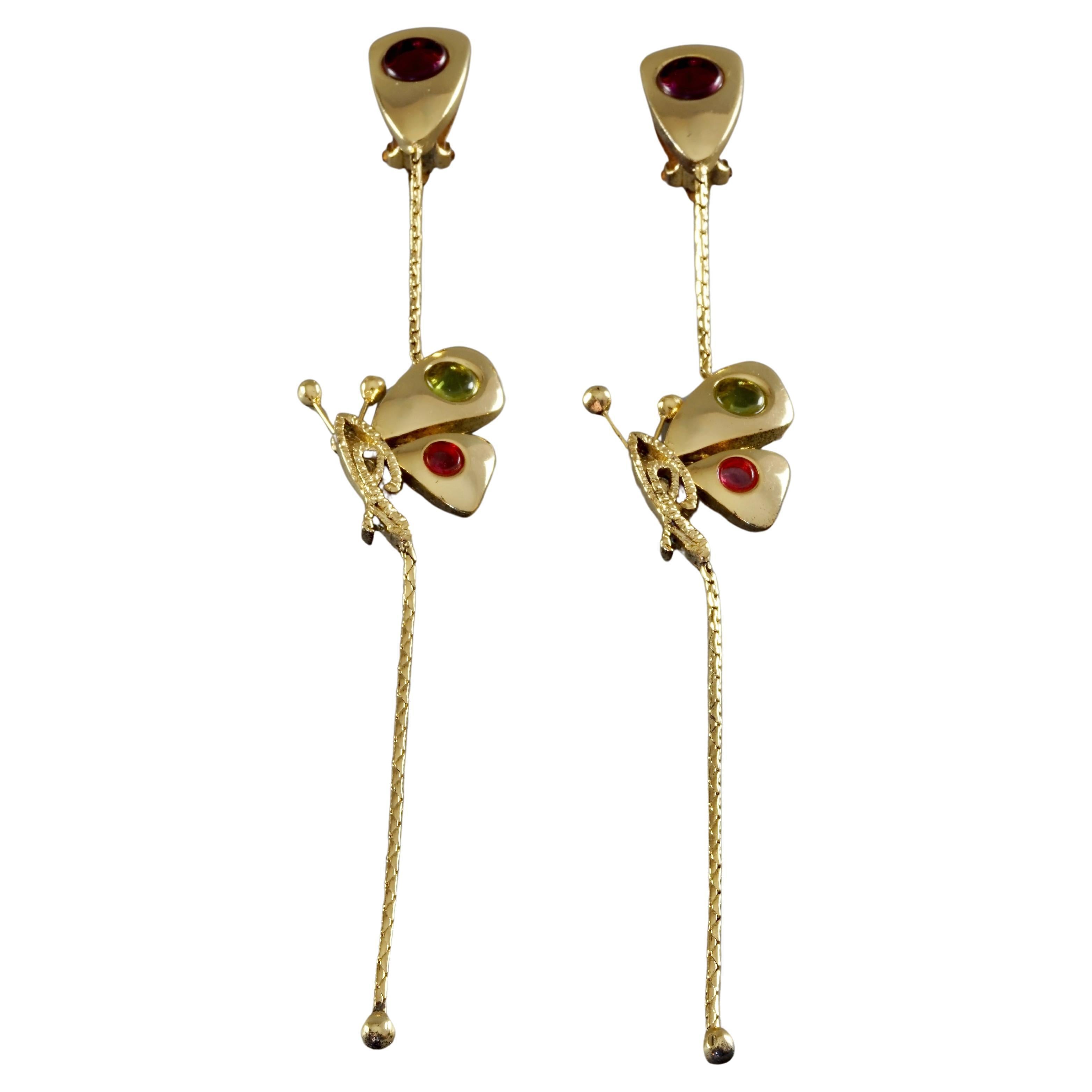 Vintage CHRISTIAN LACROIX Logo Butterfly Modernist Shoulder Duster Drop Earrings For Sale