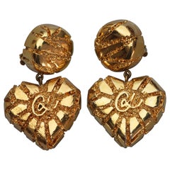 Vintage CHRISTIAN LACROIX Logo Heart Drop Earrings