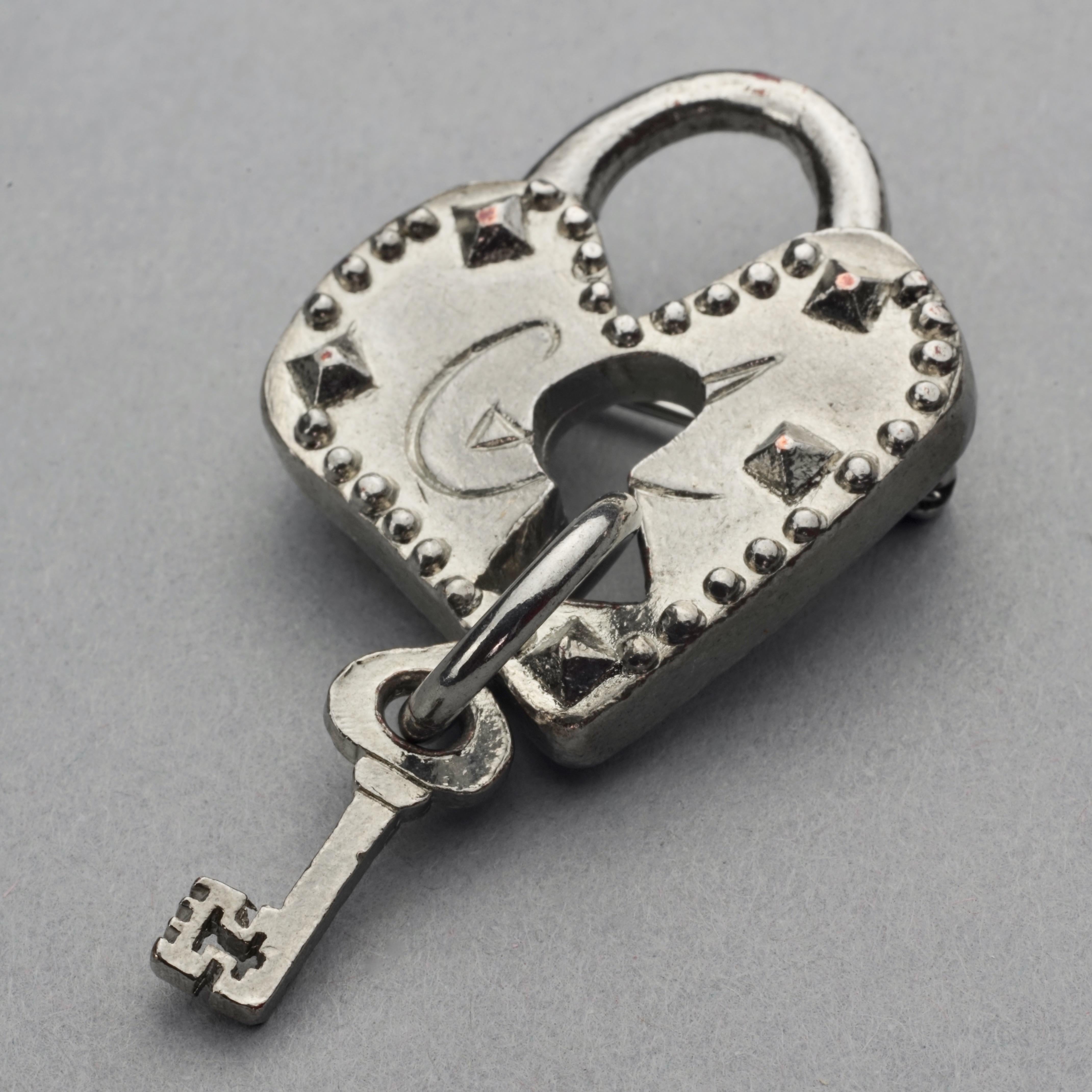 Women's or Men's Vintage CHRISTIAN LACROIX Logo Heart Pad Lock Key Brooch