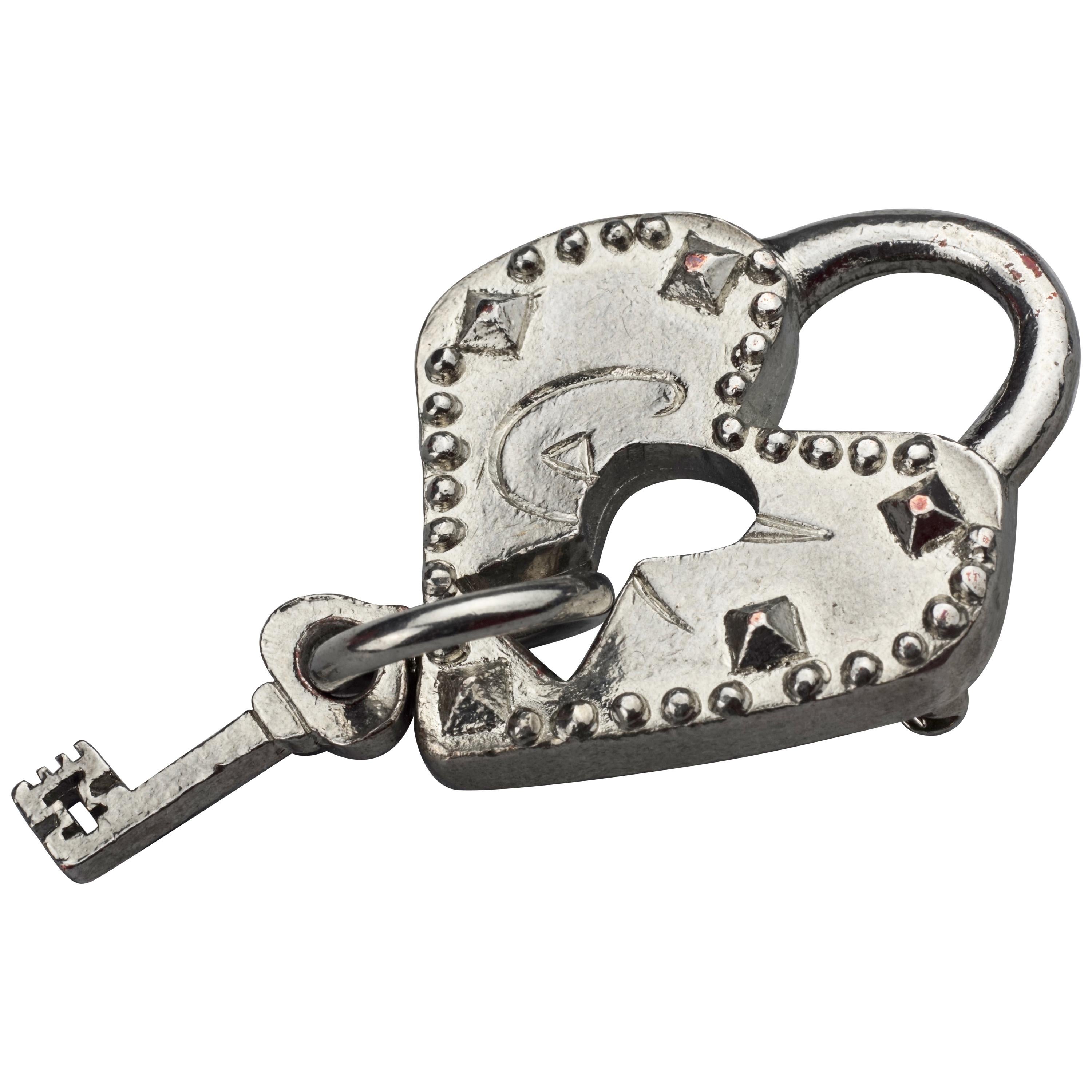 Vintage CHRISTIAN LACROIX Logo Heart Pad Lock Key Brooch