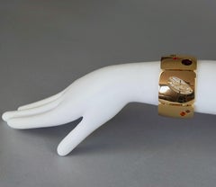 Vintage CHRISTIAN LACROIX Logo Jewelled Square Link Gold Tone Bracelet