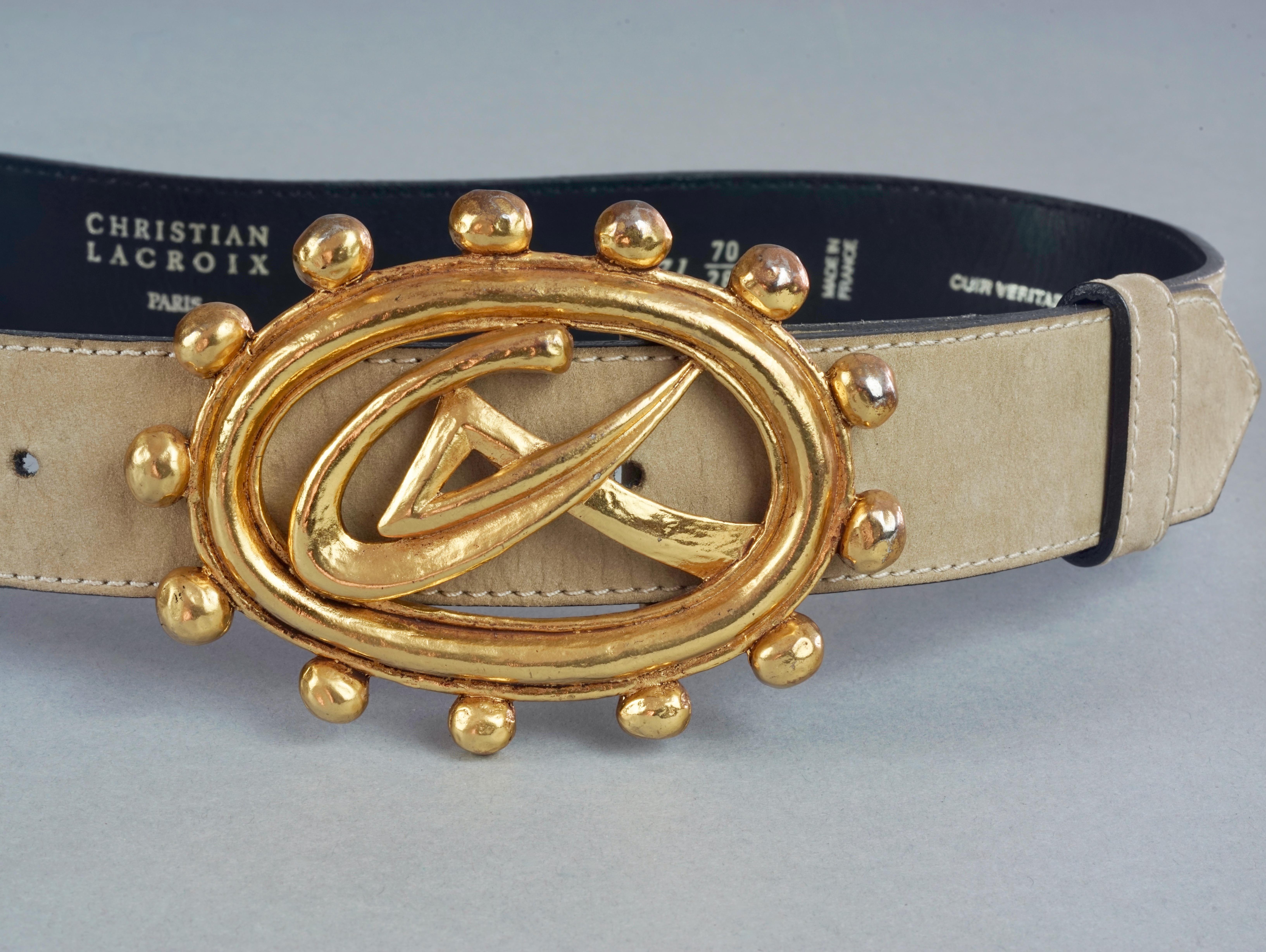 Women's Vintage CHRISTIAN LACROIX Logo Monogram Buckle Brown Suede Leather Belt For Sale
