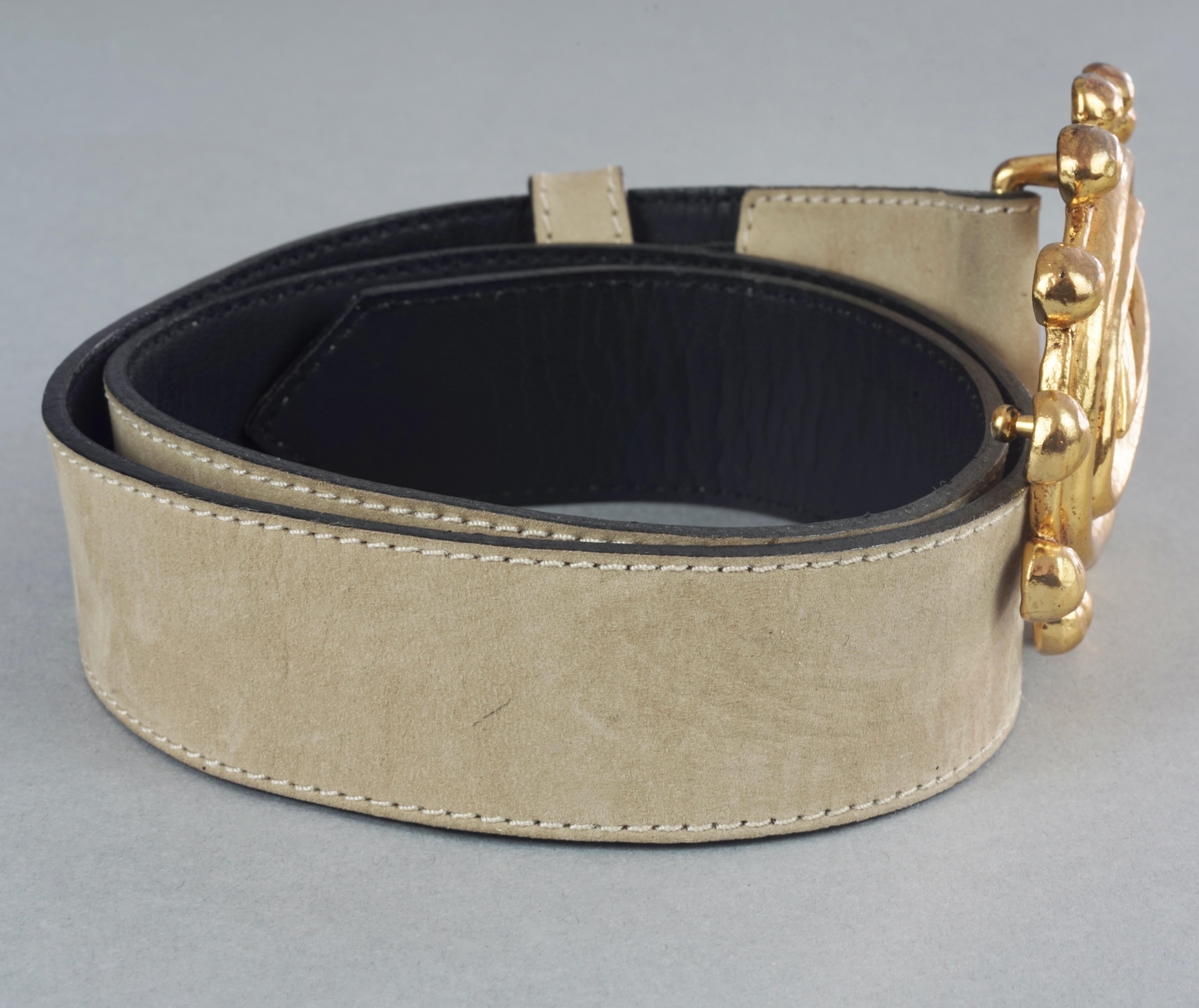 Vintage CHRISTIAN LACROIX Logo Monogram Buckle Brown Suede Leather Belt For Sale 3