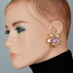 Vintage CHRISTIAN LACROIX Logo Rhinestone Flower Earrings